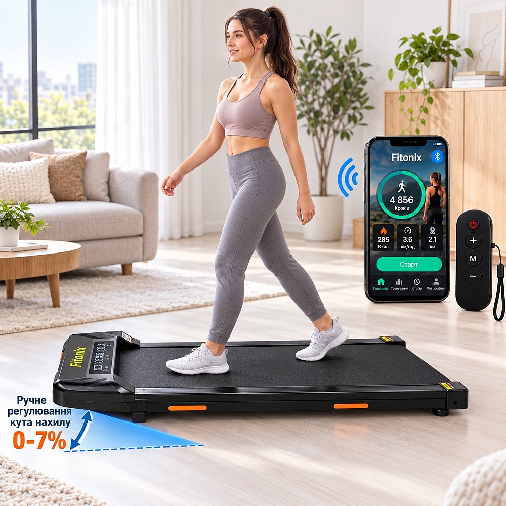 Бігова доріжка Fitonix XD-W2S до 10 км/год, 120 кг, компактна, ручне регулювання нахилу, LED дисплей, Уцінка!