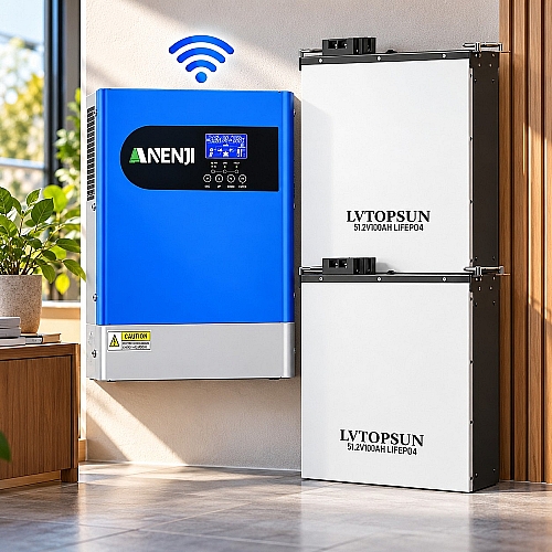 6.2 кВт LiFePO4 Комплект інвертор Anenji з Wi-Fi з паралельною функцією + 2 акумулятори LVTOPSUN 51.2V 100Ah, BMS, настінний