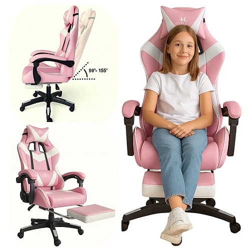 Геймерське крісло для дівчат з підставкою ніг EC GAMING Рожеве Комп'ютерне ігрове