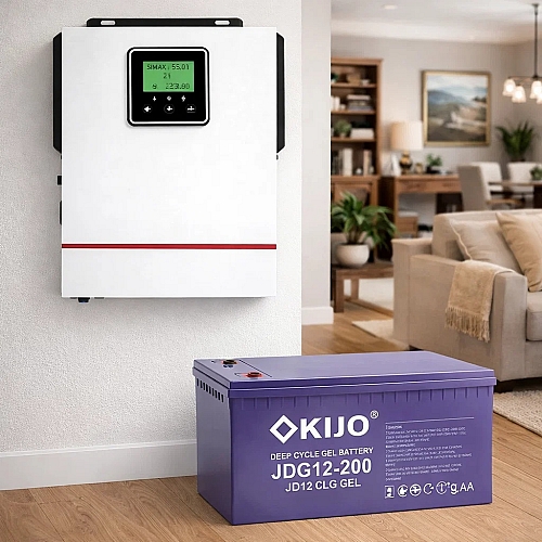 1 кВт + 2.4 кВт LiFePO4 Комплект резервного живлення інвертор Daxtromn + акумулятор Kijo JPC GEL 12V 100Ah для квартири, будинку