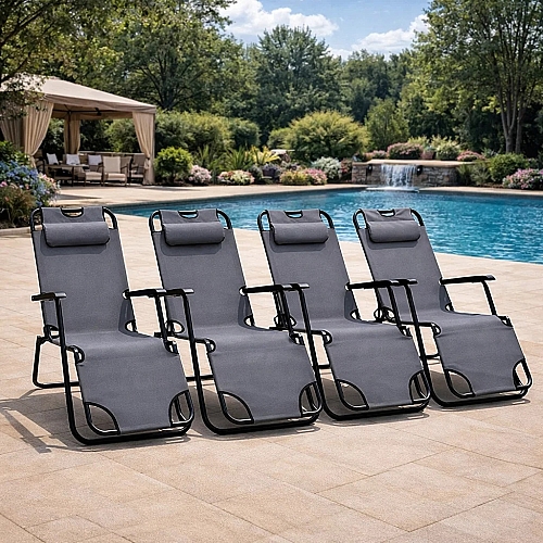 Комплект шезлонг-лежак Axeon 4 шт, до 120 кг, сірий, розкладний