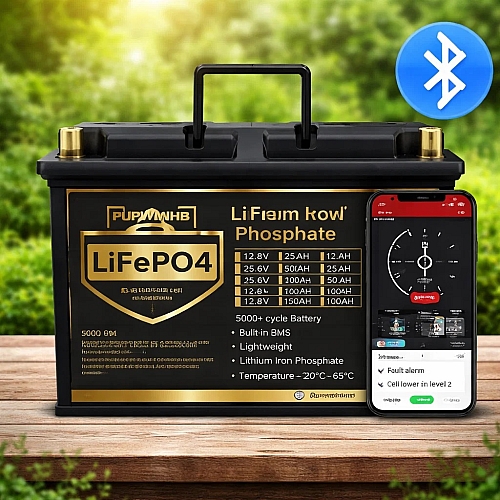 LiFePO4 12V/100Ah Акумулятор PUPVWMHB з Bluetooth, BMS для резервного живлення