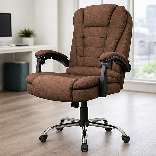 Офісне крісло з тканини до 110 кг BOSS KO22 Коричневе комфортне, ергономічне для дому та офісу