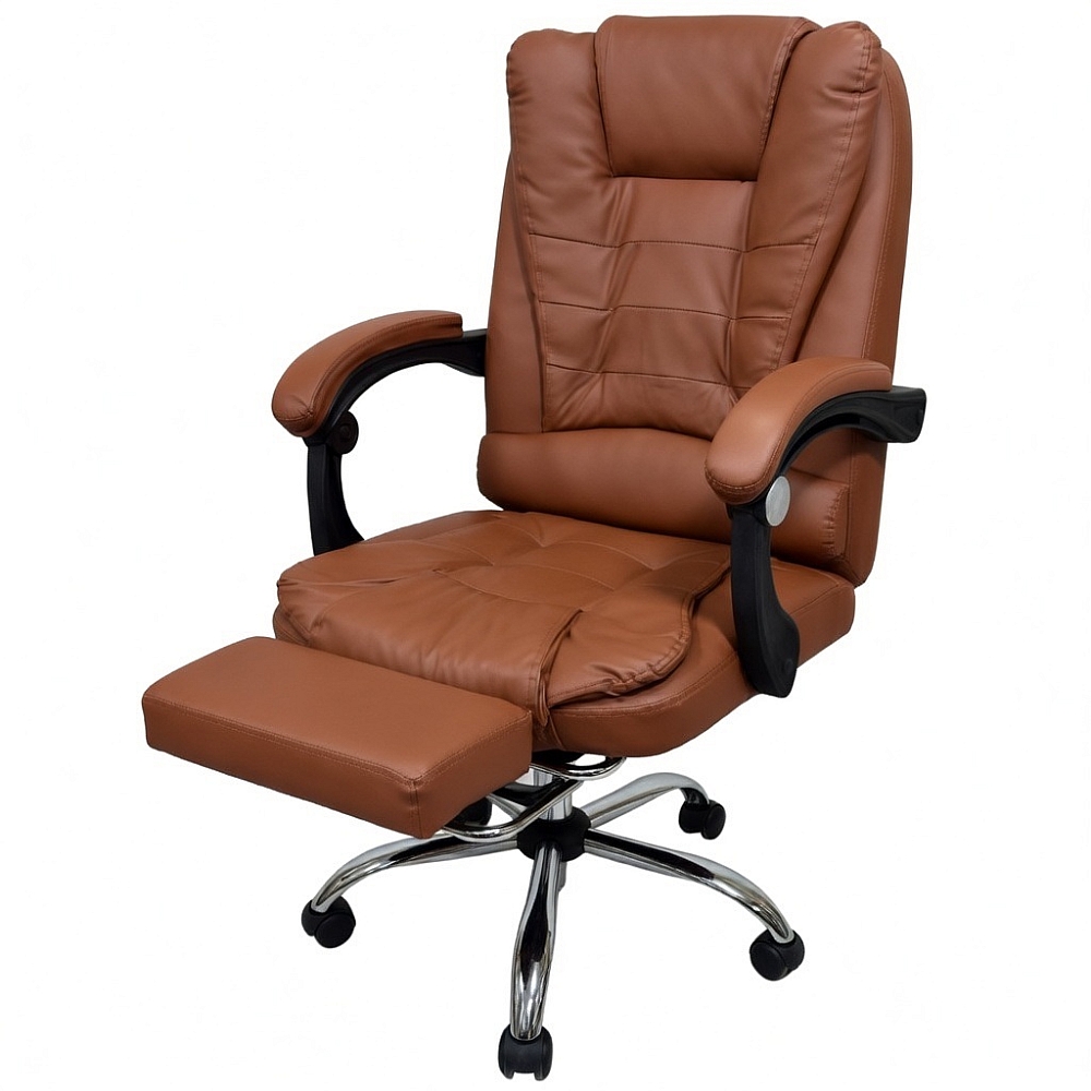 Офісне крісло Prime VIP Premium з масажною подушкою, з підніжкою Коричневе комп'ютерне крісло