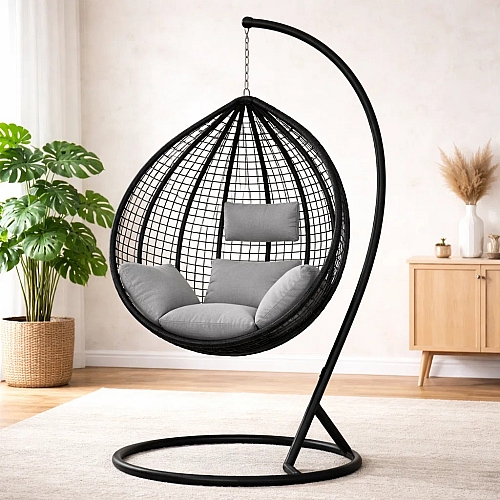 Посилене крісло-кокон велике Ecarla до 130 кг чорне