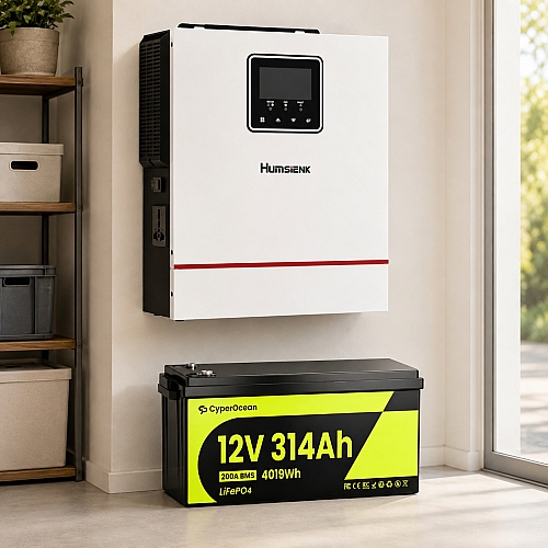 4 кВт*год LiFePO4 Комплект резервного живлення інвертор Humsienk 1 кВт + 12V/314Ah акумулятор CyperOcean