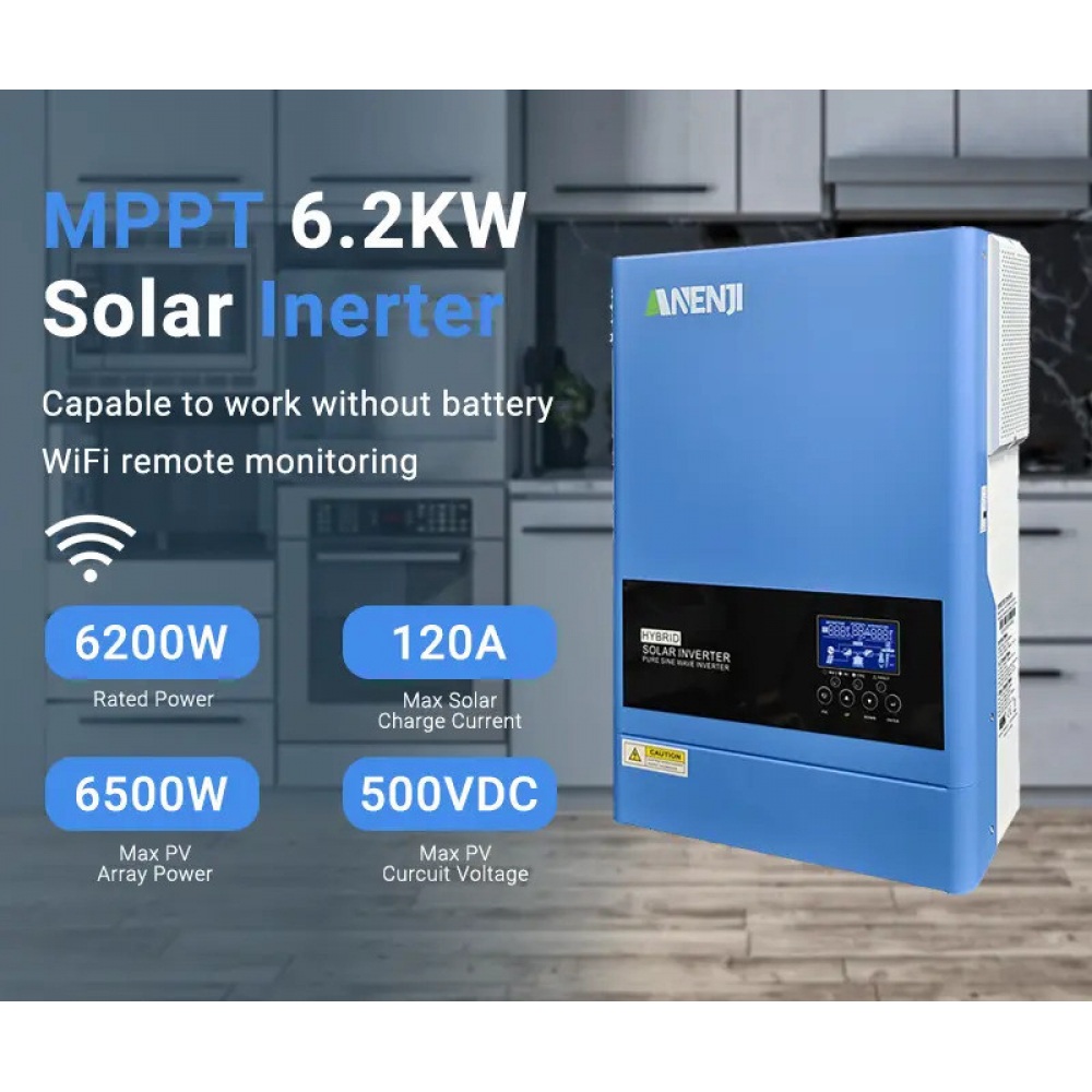 6,2 кВт Гібридний інвертор з WiFi-модулем Anenji ANJ-6200W-48V-WIFI з низьким рівнем шуму, 48V, 120А