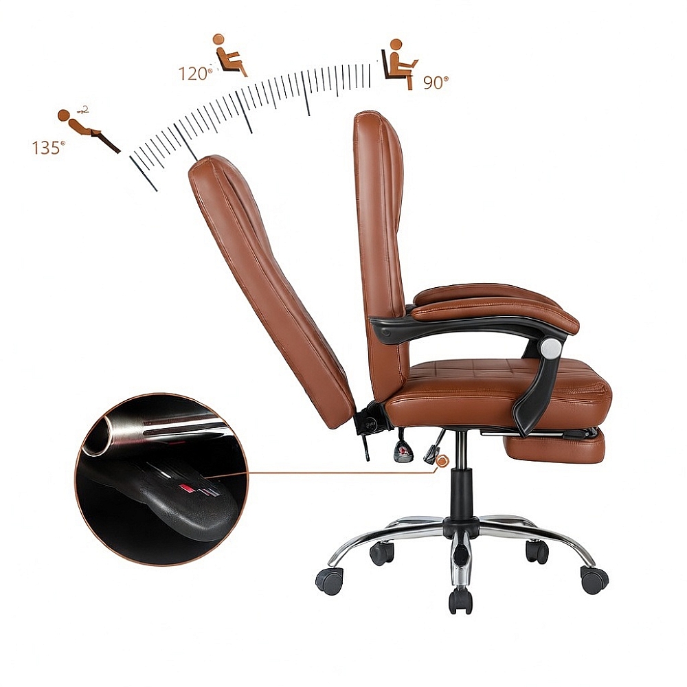 Офісне крісло Prime VIP Premium з масажною подушкою, з підніжкою Коричневе комп'ютерне крісло