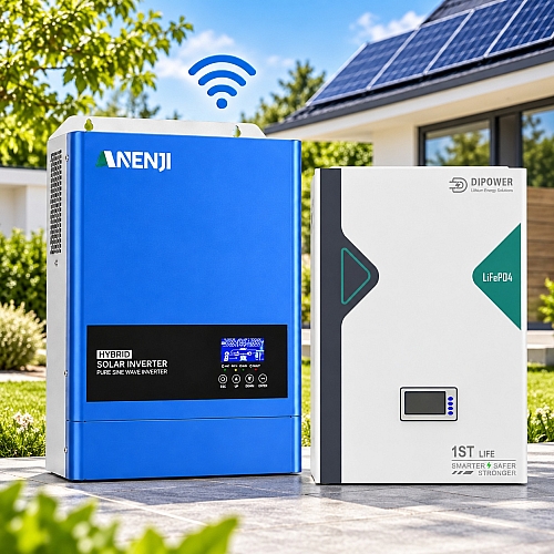 6,2 кВт LiFePO4 Комплект резервного живлення з Wi-Fi інвертор Anenji 6,2 кВт + 51,2V/100Ah акумулятор Dipower для квартир, офісу