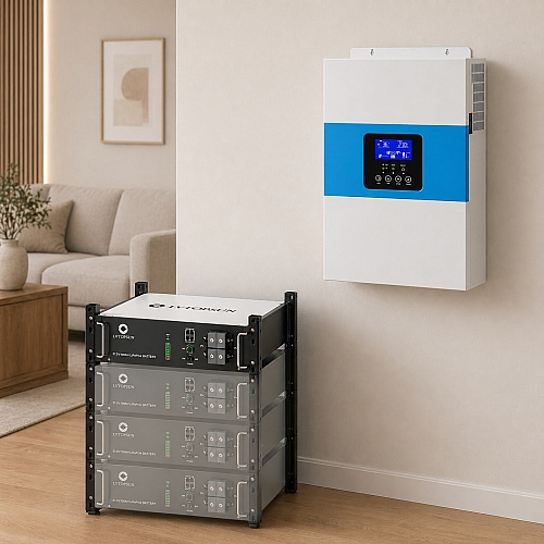 6.5 кВа LiFePO4 Комплект резервного живлення: гібридний інвертор Daxtromn + 48V 100Ah акумулятор рековий Lvtopsun rack