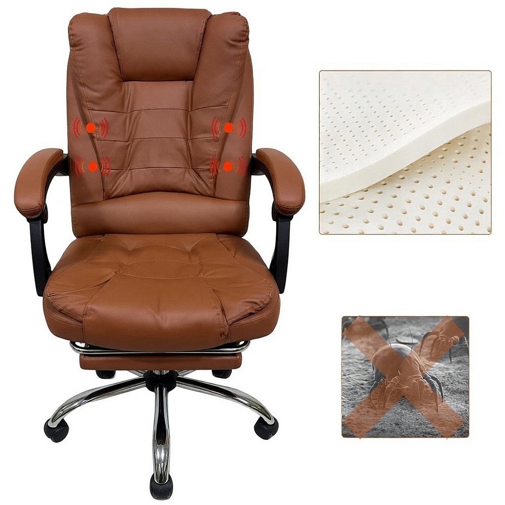 Офісне крісло Prime VIP Premium з масажною подушкою, з підніжкою Коричневе комп'ютерне крісло