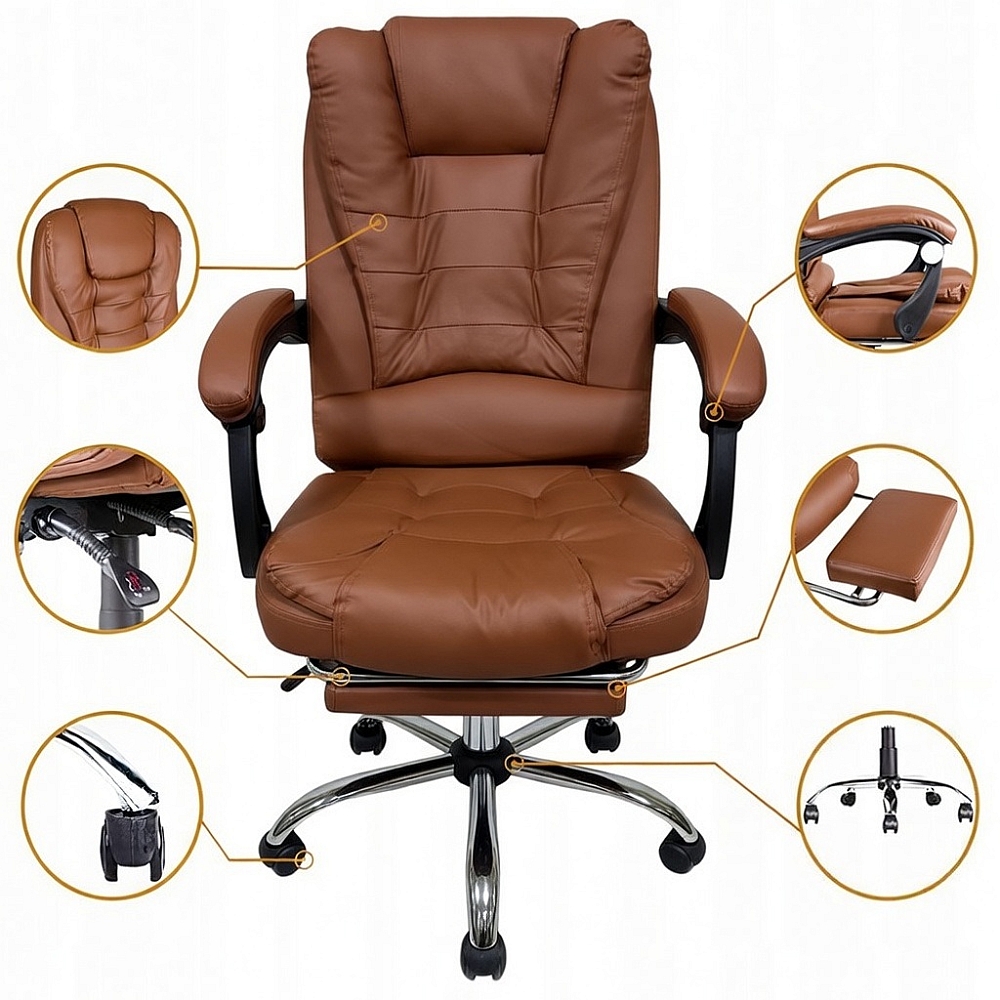 Офісне крісло Prime VIP Premium з масажною подушкою, з підніжкою Коричневе комп'ютерне крісло