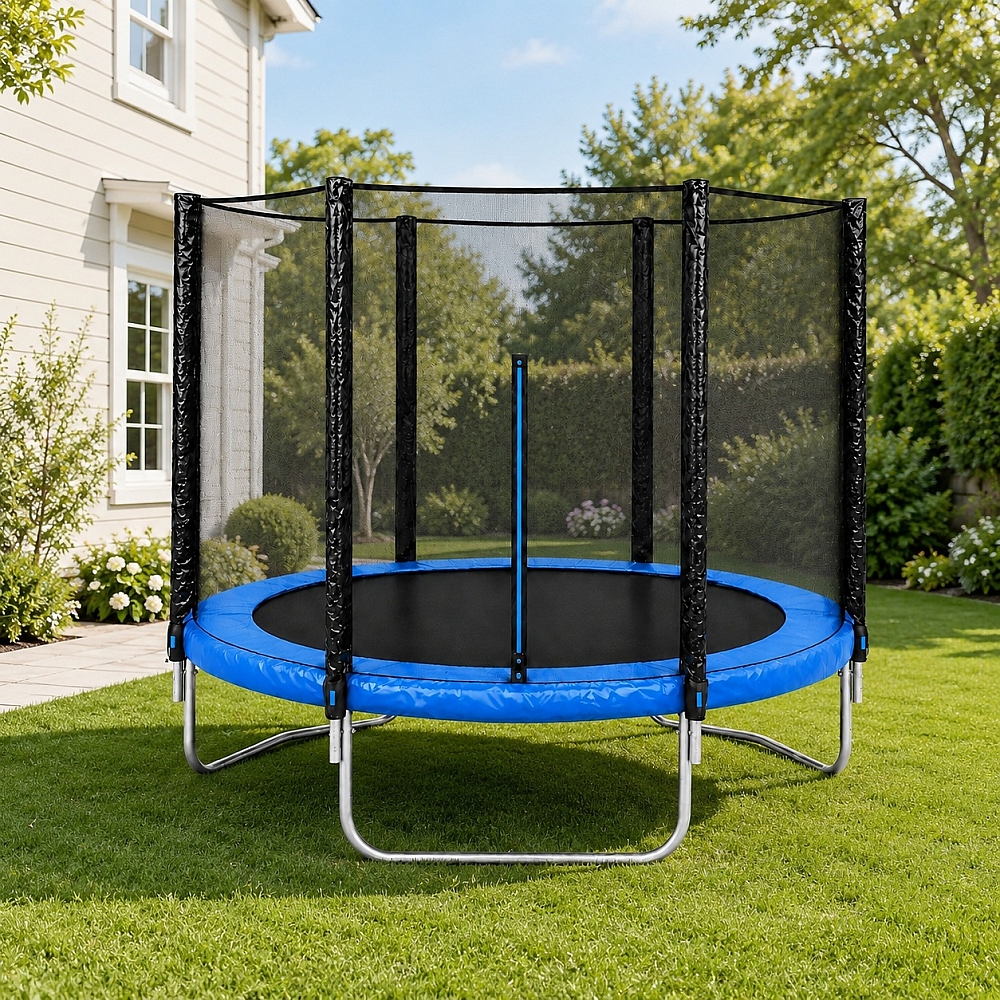 Батут Trampolin 252 см до 120 кг з зовнішньою сіткою стрибковий Синій
