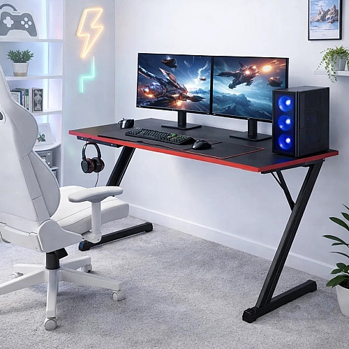 Геймерський ігровий стіл з карбоновим покриттям, гачком для навушників, підстаканником Чорний з червоним