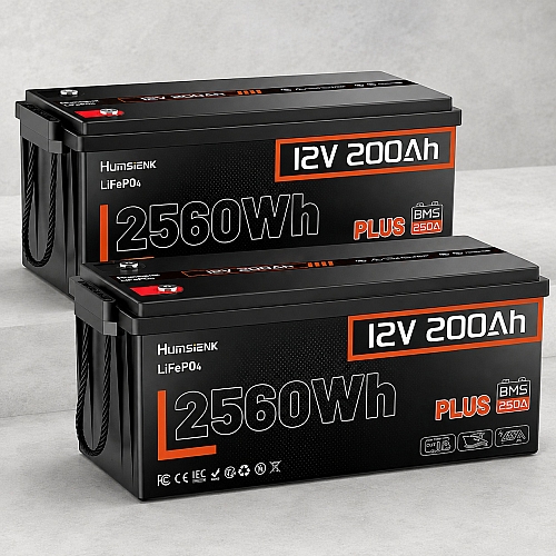 Комплект Lifepo4 5120 Вт*ч, 12V/200Ah 2 акумулятора Humsienk 2560 Вт*год, 250A BMS для систем резервного живлення
