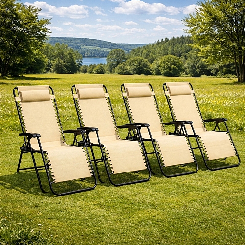 Комплект шезлонг-лежак з підстаканником Axeon 4 шт, бежевий, складний з текстилену