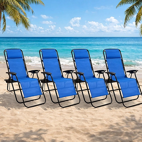 Комплект шезлонг-лежак з підстаканником Axeon 4 шт, синій, складний з текстилену