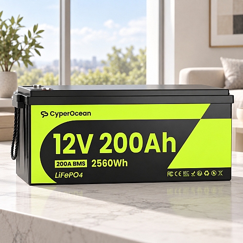 LiFePO4 12V/200Ah Акумулятор CyperOcean з BMS 200 А для систем резервного живлення