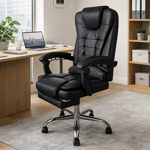Офісне крісло Boss 23286 Premium з масажною подушкою, з підніжкою Чорне комп'ютерне крісло