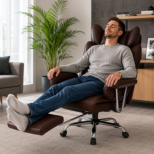 Офісне крісло Relax Pro до 150 кг з підставкою для ніг, широким сидінням, подвійним наповнювачем KO50CZ коричневе комп'ютерне