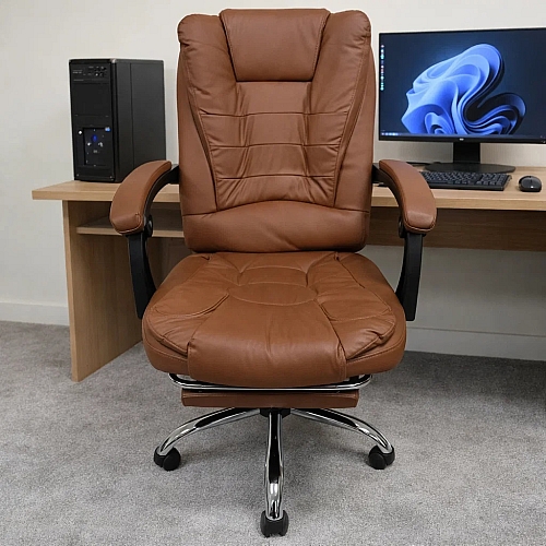 Офісне крісло Prime Premium з підніжкою, Коричневе комп'ютерне крісло