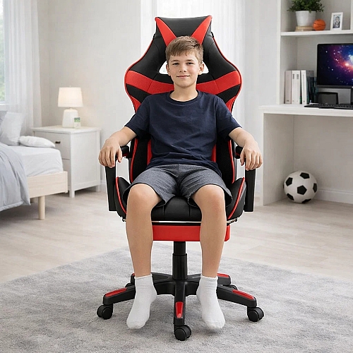 Оригінал Крісло геймерське підліткове з підставкою для ніг Comfort Game червоне