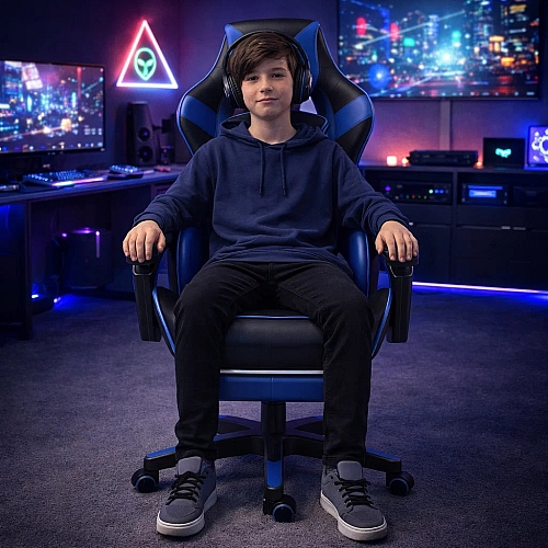 Оригінал Крісло геймерське підліткове з підставкою для ніг Comfort Game синє