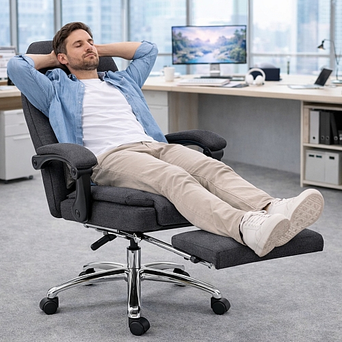 Оригінальне офісне крісло Axeon VIP з тканини, з масажем та підставкою для ніг, до 130 кг, чорне