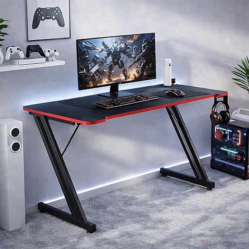 Оригінальний геймерський ігровий стіл ThroneX з карбоновим покриттям, гачком для навушників, Чорний з червоним Посилений