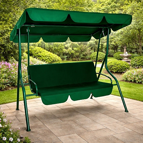 Посилена садова гойдалка 3-містна, до 260 кг, Зелена для тераси, дачі