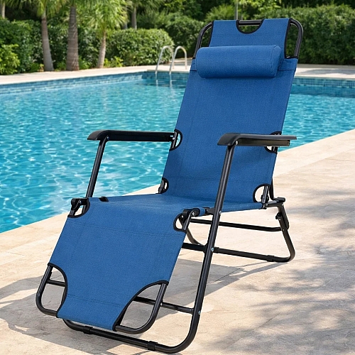 Шезлонг-лежак Axeon, до 120 кг, синій, розкладний