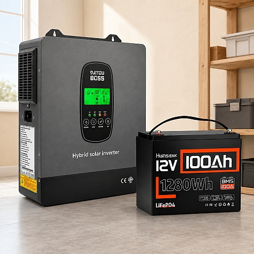 1,28 кВт*год Комплект резервного живлення Інвертор Datouboss + акумулятор 12V/100Ah Humsienk з BMS для будинку, квартири