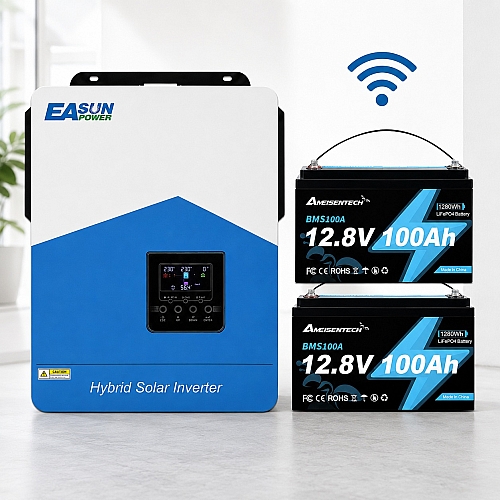 3,2 кВт LiFePO4 Комплект резервного живлення Інвертор Easun Power з WiFi + 2 акумулятора 12V 100Ah Ameisentech