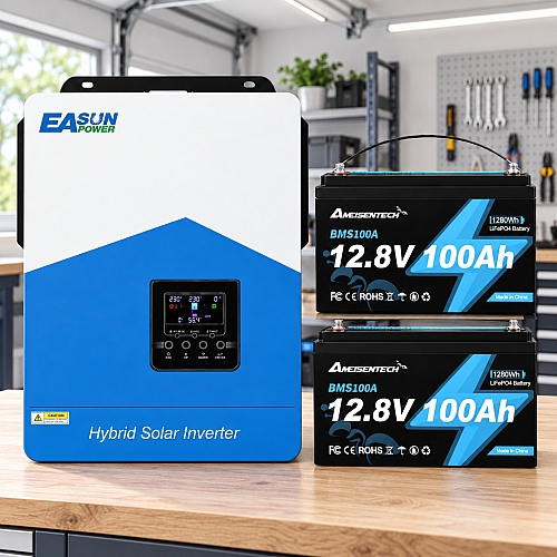3 кВт LiFePO4 Комплект резервного живлення Інвертор Easun Power + 2 акумулятора 12V 100Ah Ameisentech