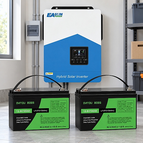 3 кВт LiFePO4 Комплект резервного живлення Інвертор Easun Power + 2 акумулятора 12V 100Ah Datouboss