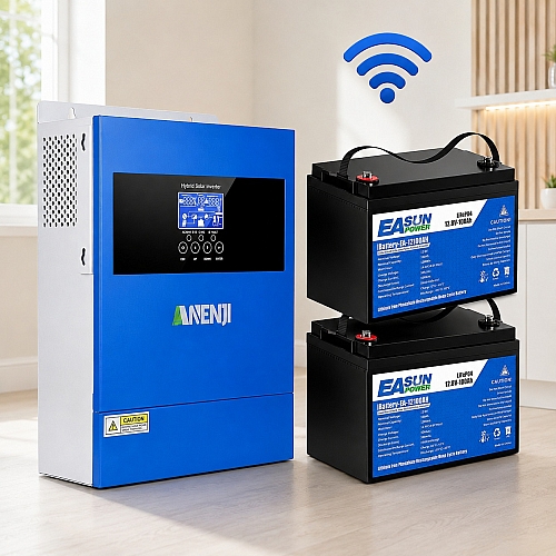 4,2 кВт LiFePO4 Комплект резервного живлення Інвертор Anenji WiFi + 2 акумулятора 12V 100Ah Easun Power для квартири, будинку