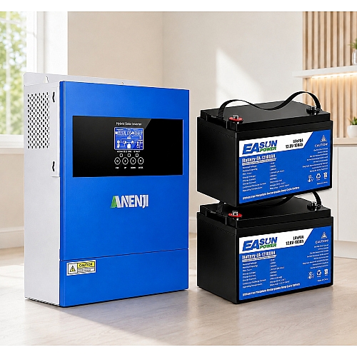 4,2 кВт LiFePO4 Комплект резервного живлення Інвертор Anenji WiFi + 2 акумулятора 12V 100Ah Easun Power для квартири, будинку