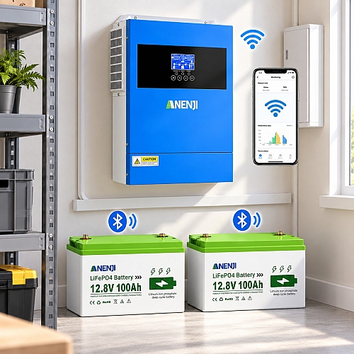 4,2 кВт LiFePO4 Комплект резервного живлення Інвертор Anenji WiFi + 2 акумулятора 12V 100Ah Bluetooth для квартири, будинку