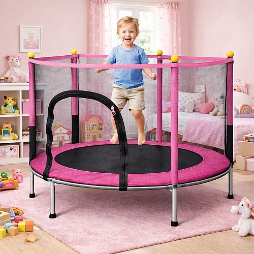 Дитячий батут Atletiko 140 см з сіткою рожевий - 6 опорних ніжок