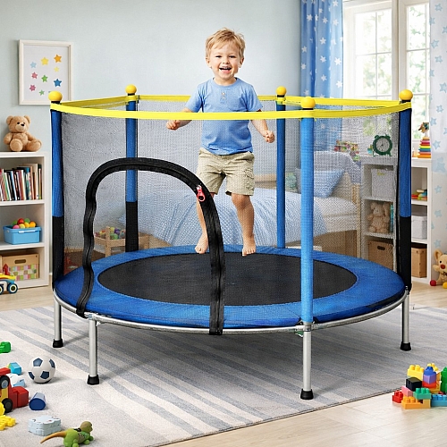 Дитячий батут Atletiko 140 см з сіткою синій - 6 опорних ніжок