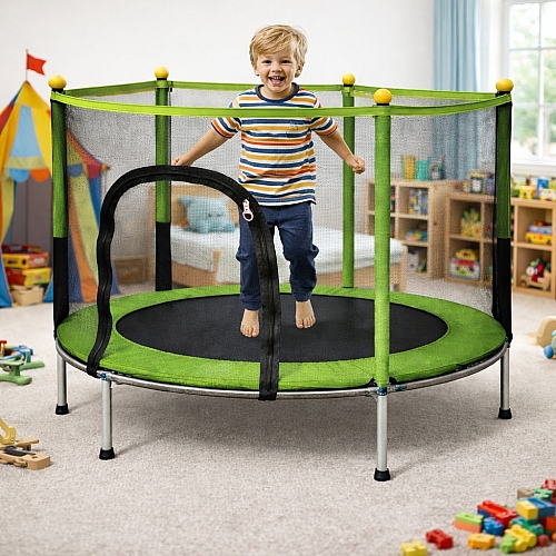 Дитячий батут Atletiko 140 см з сіткою зелений - 6 опорних ніжок