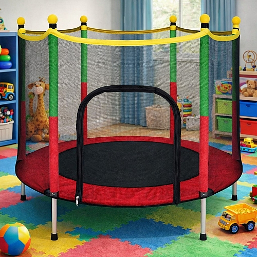 Батут дитячий 140 см Fitonix із захисною сіткою + 6 опорних ніжок червоний