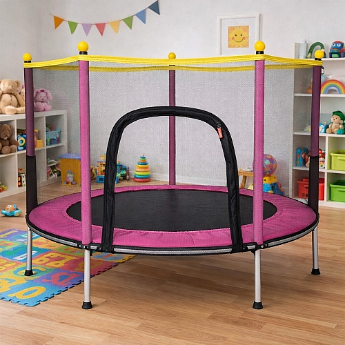 Батут дитячий 140 см Fitonix із захисною сіткою + 6 опорних ніжок рожевий