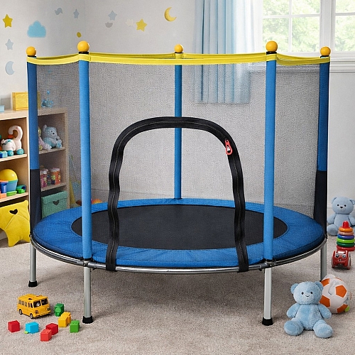 Батут дитячий 140 см Fitonix із захисною сіткою + 6 опорних ніжок Blue