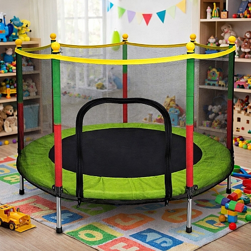 Батут дитячий 140 см Fitonix із захисною сіткою + 6 опорних ніжок зелений