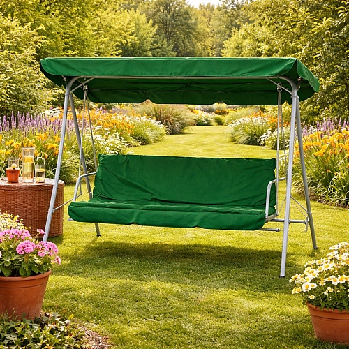 Садова гойдалка Comfort Soft 3-місна зелена з матрацом і навісом, до 260 кг, для саду та двору