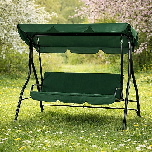 Садова гойдалка Comfort Base 3-місна зелена з навісом, до 160 кг, для дачі та саду
