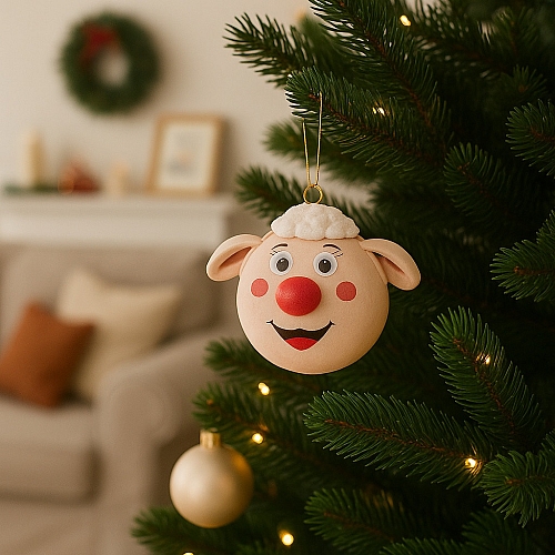 Декоративна ялинкова іграшка-куля Вівця з миготливим носом Light Zone