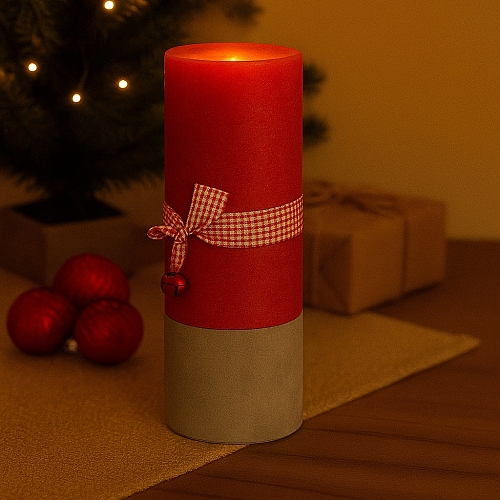 Електрична свічка 31 см на батарейках, таймер 6 ч, у червоному дизайні, декоративна