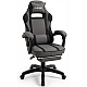 Дизайнерське геймерське крісло з тканини до 130 кг з масажною подушкою, підніжкою ThroneX темно-сіре з чорним linen 006